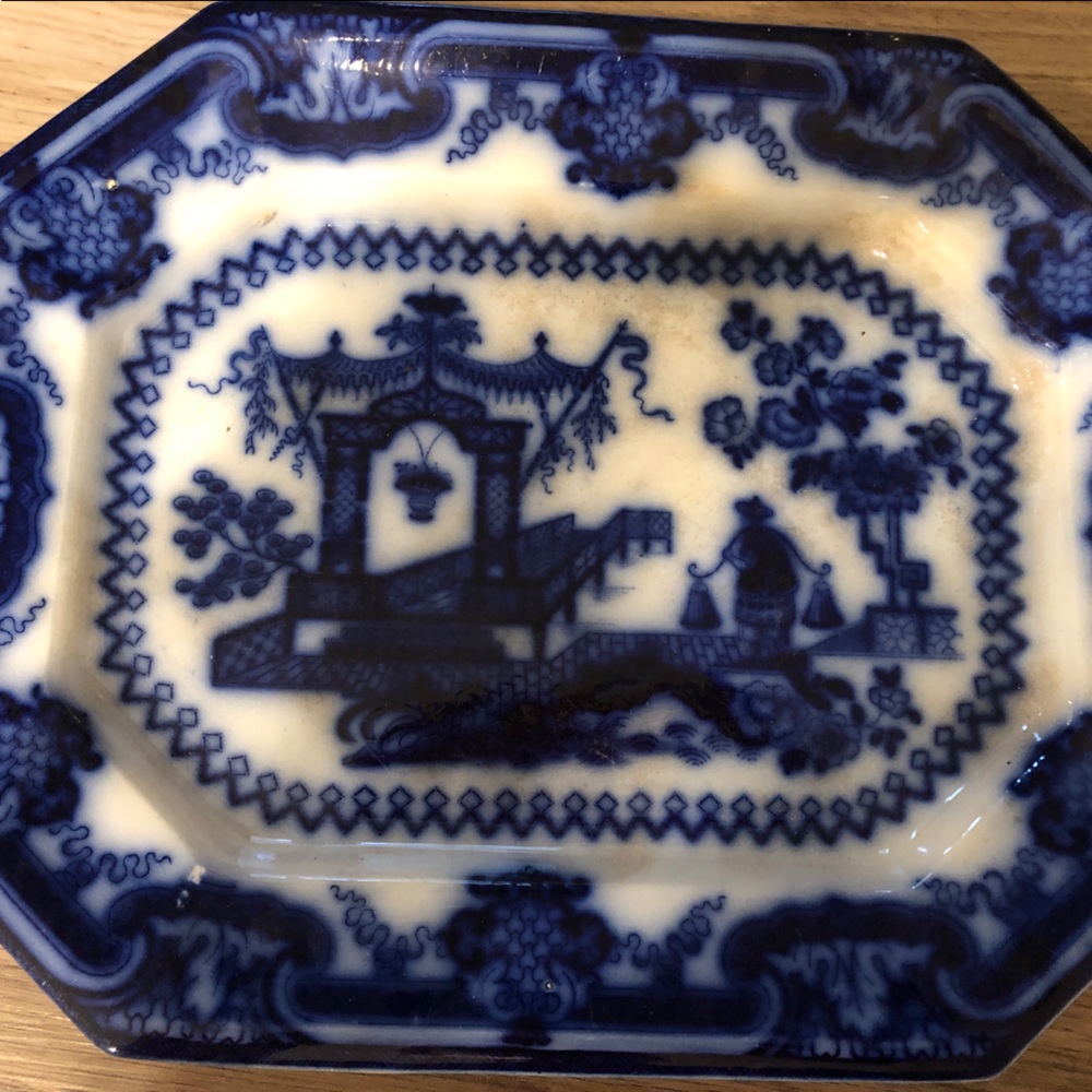 Antique TJ & Mayer Longport Flow Blue 17-3/4” Platter Oregon Pattern